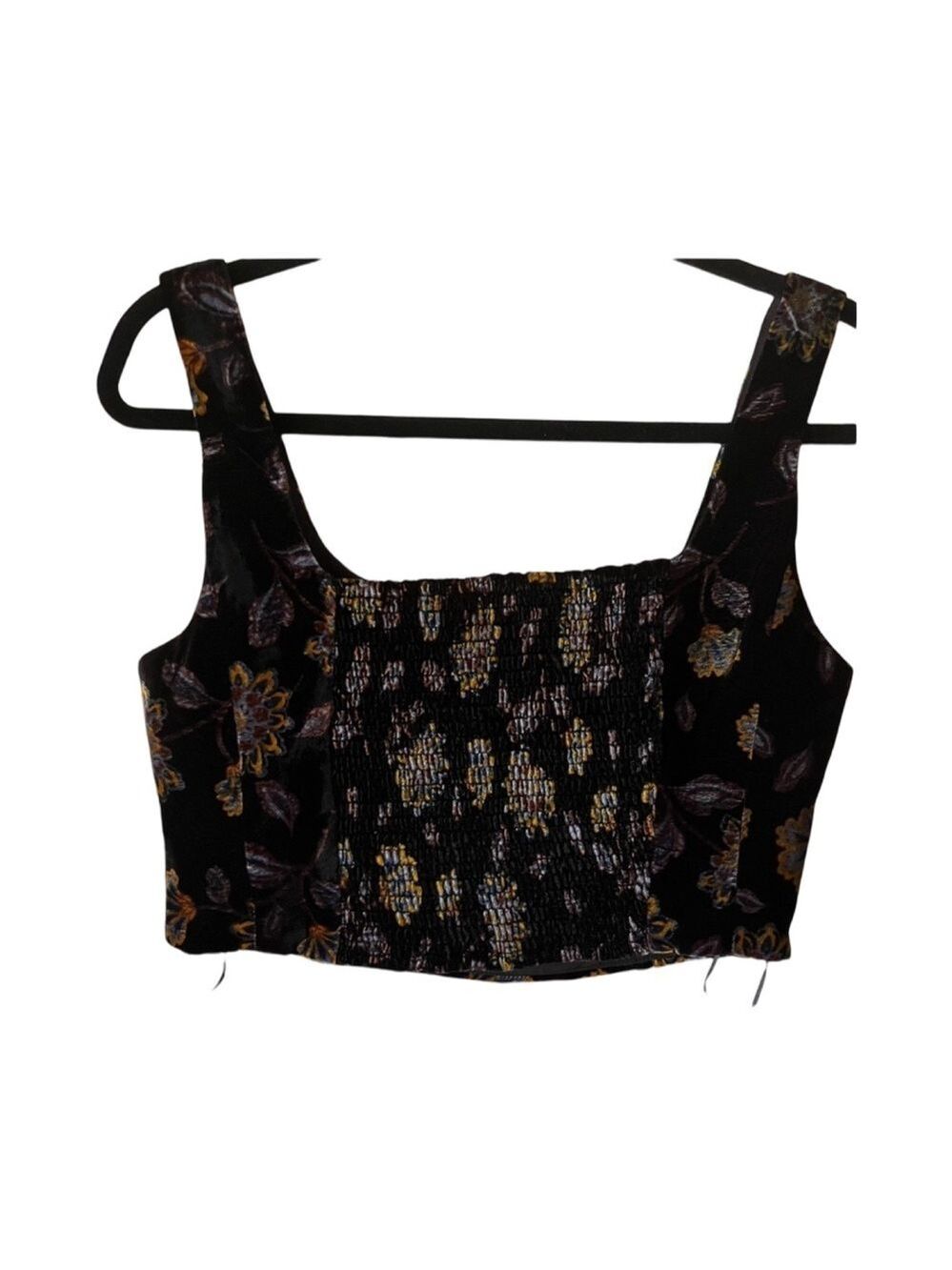 Rachel Zoe Black Velvet Floral Smocked Back Crop Tank Top NWT Size 8 - Picture 2 of 8